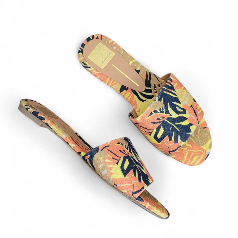 Dolce Vita Dori Tropical Leaf Print Slip On Sandals / Slides Size 9
